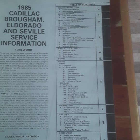 Cadillac 1985 Service INFORMATION  EPHEMERA MANUAL
FINAL  Edition  VNVC Engines - Picture 2 of 16